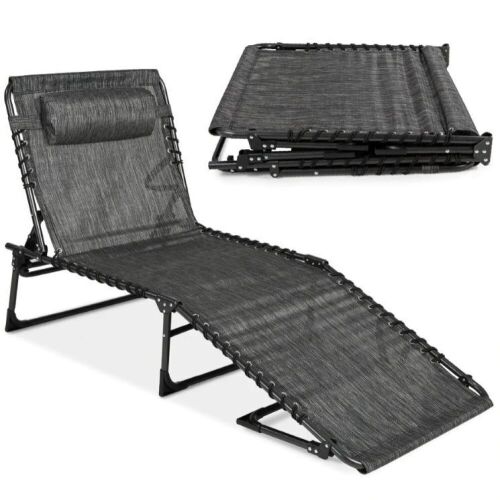 Portable Patio Chaise Lounge Chair Outdoor Recliner w/ Pillow - Lot 348