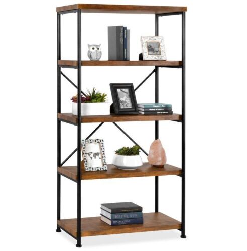 5-Tier Industrial Bookshelf w/ Metal Frame, Wood Shelves - Lot 357