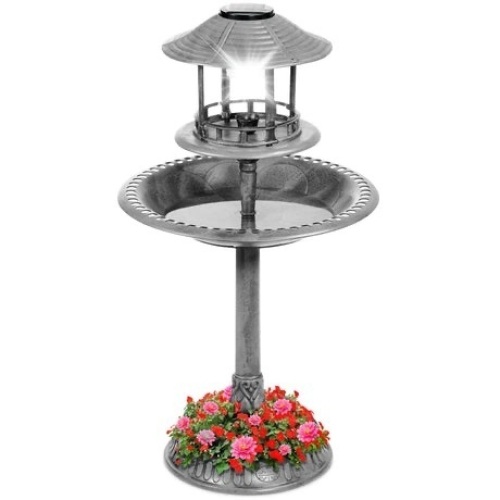 Solar Outdoor Bird Bath Pedestal Fountain Garden Decoration w/ Fillable Planter Base - Lot 1077