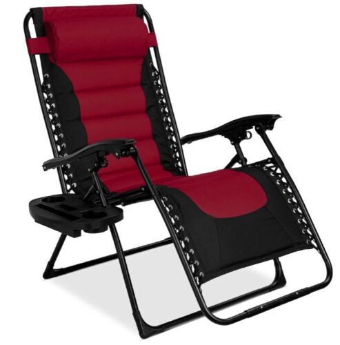 Oversized Padded Zero Gravity Chair, Folding Recliner w/ Headrest, Side Tray - Lot 771