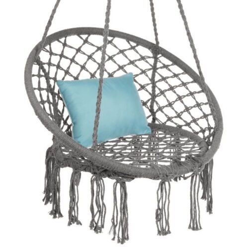 Cotton Macrame Hammock Hanging Chair Swing, Handwoven w/ Backrest - Lot 492