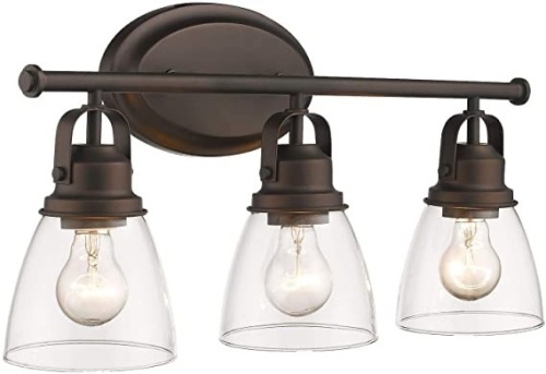  Zeyu 3-Light Vanity Light, 21 Inch Bathroom Light Fixtures Vanity Light Over Mirror, Oil Rubbed Bronze Finish with Clear Glass Shade, 103-3W-ORB   - Lot 820