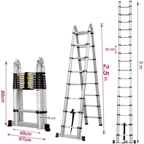Straight Ladder 2.5M+2.5M Multifunction Folding Aluminum Ladder, Unknown if Complete  - Lot 1128