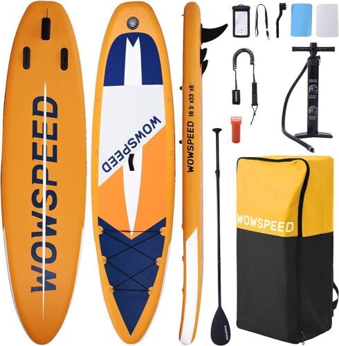 Hemousy Inflatable Stand Up Paddle Board with Leash, Paddle, Pump 10.5' x 33" x 6"  - Lot 981