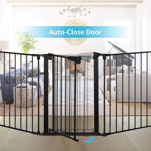 KINGSO 80 inch Baby Gate Extra Wide Tall Dog Pet Gate for Stairs Doorway Auto Close Safety Child Gate Foldable 3 Panels Steel Baby Fence, Fits Openings 33"-80" Wide, Hardware Mount(30" Tall, Black)  - Lot 638