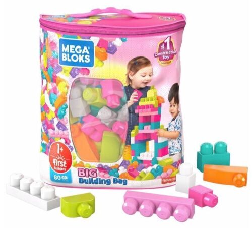 Lot of (3) Mega Bloks First Builders Big Building Bag - Pink 80pc - Lot 1207
