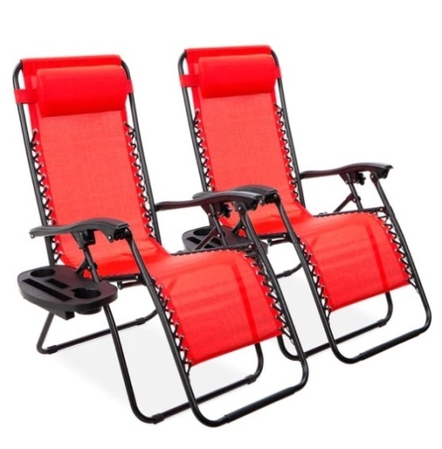 Set of 2 Adjustable Zero Gravity Patio Chair Recliners w/ Cup Holders, Appears New - Lot 103