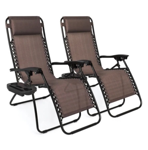 Set of 2 Adjustable Zero Gravity Patio Chair Recliners w/ Cup Holders, Appears New - Lot 104