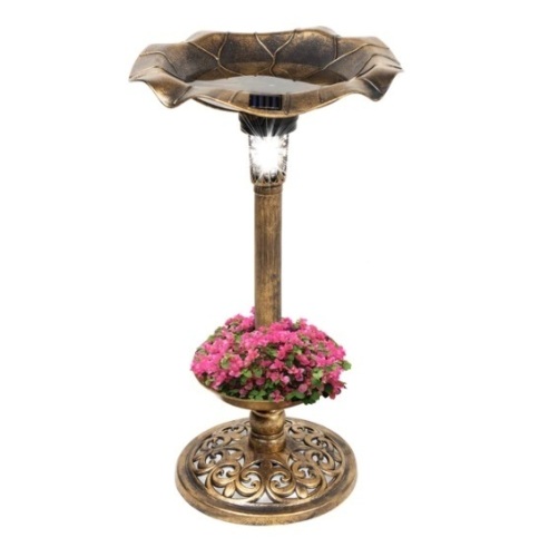Solar Lighted Bird Bath w/ Planter, Appears New - Lot 114