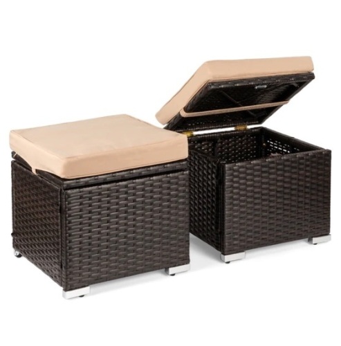 Set of 2 Wicker Ottomans, Multipurpose w/ Removable Cushions, Steel Frame, Appears New - Lot 123