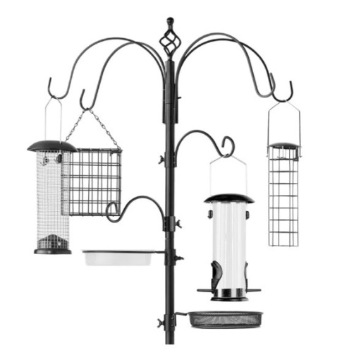 Bird Feeding Station, 6-Hook Steel Multi-Feeder Stand w/ 4 Feeders - 89in, Appears New - Lot 129