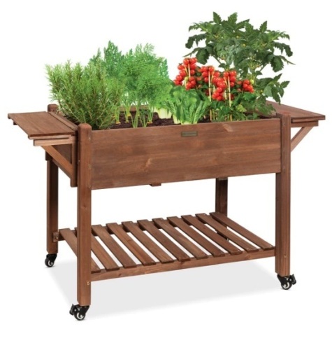 Pre-Stained Mobile Raised Garden Bed Elevated Wood Planter Stand 57x20x33in, Appears New - Lot 134