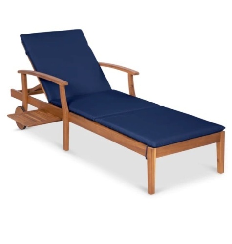 Adjustable Acacia Wood Chaise Lounge Chair w/ Side Table, Wheels - 79x26in, Appears New - Lot 135