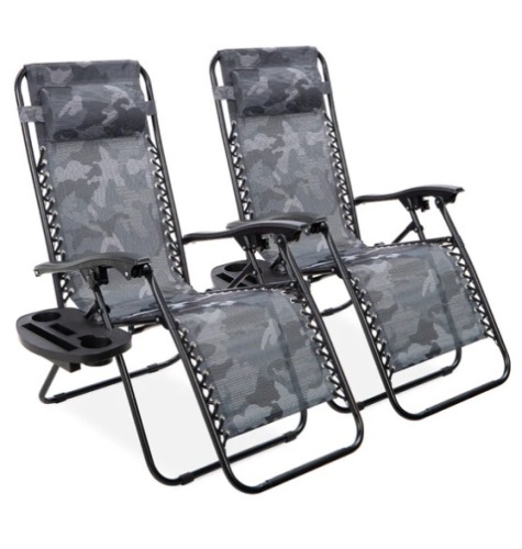 Set of 2 Adjustable Zero Gravity Patio Chair Recliners w/ Cup Holders, Appears New - Lot 137