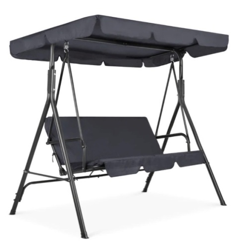3-Person Outdoor Canopy Swing Glider Furniture w/ Cushions, Steel Frame, Appears New - Lot 138