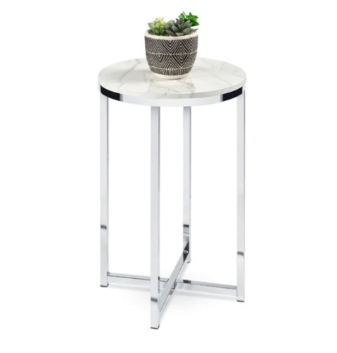 Round Coffee Side Table w/ Faux Marble Top, Metal Frame - 16in, Appears New - Lot 148