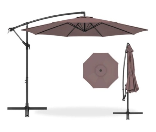 Offset Hanging Patio Umbrella - 10ft with 4-Piece Cantilever Offset Patio Umbrella Stand Square Base Plate Set, Appears New - Lot 201