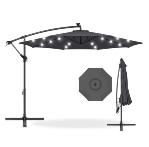 Solar LED Offset Hanging Patio Umbrella w/ Crank Tilt Adjustment - 10ft, Appears New - Lot 202