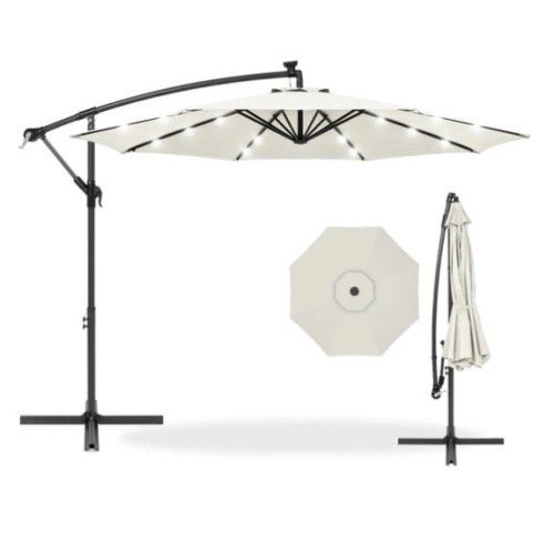 Solar LED Offset Hanging Patio Umbrella w/ Crank Tilt Adjustment - 10ft, Appears New - Lot 203