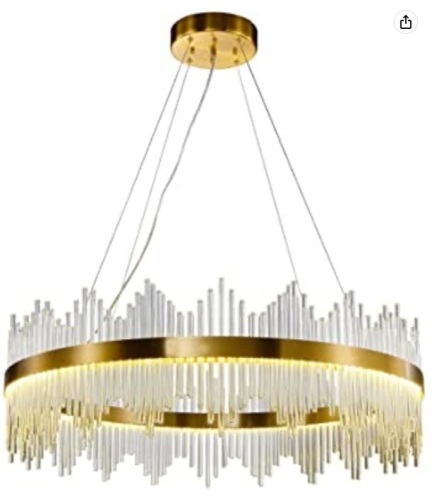 Modern Crystal Chandelier, Round Gold LED Crystal Hanging Ceiling Light, 3-Way Dimmable Pendant Lights Fixture, Appears New - Lot 205