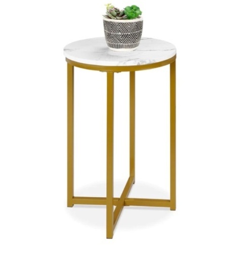 Round Coffee Side Table w/ Faux Marble Top, Metal Frame - 16in, Appears New - Lot 226