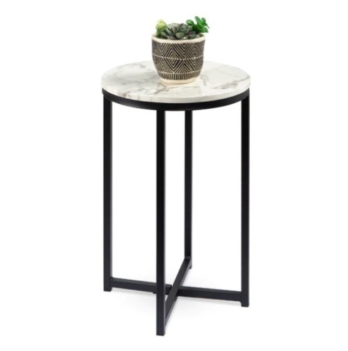 Round Coffee Side Table w/ Faux Marble Top, Metal Frame - 16in, Appears New - Lot 227