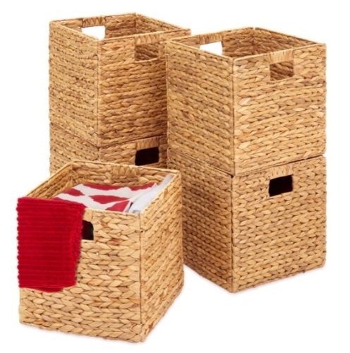 Set of 5 Collapsible Hyacinth Storage Baskets w/ Inserts - 12x12in, Appears New - Lot 228