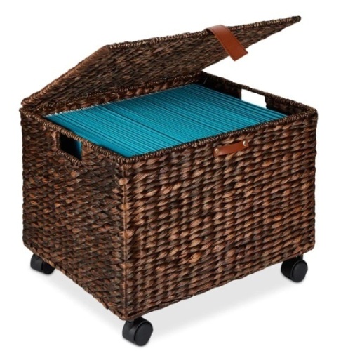 Mobile Water Hyacinth Rolling Filing Cabinet Storage Basket w/ Lid, Wheels, Appears New - Lot 242