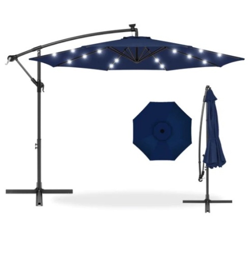 Solar LED Offset Hanging Patio Umbrella w/ Crank Tilt Adjustment - 10ft, Appears New - Lot 250