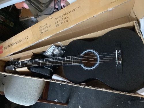 Beginner Acoustic Guitar Set w/ Case, Strap, Digital Tuner, Strings - 38in, Ecommerce Return, Damaged Strings - Lot 252
