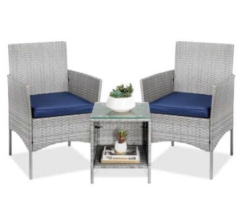 3-Piece Outdoor Patio Wicker Bistro Set w/ Side Storage Table, Appears New - Lot 253