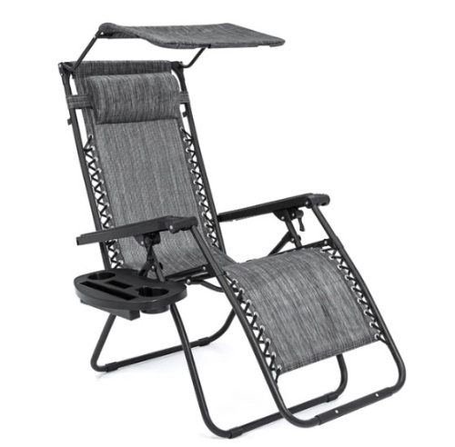 Folding Zero Gravity Recliner Patio Lounge Chair w/ Canopy, Side Tray, Appears New - Lot 254