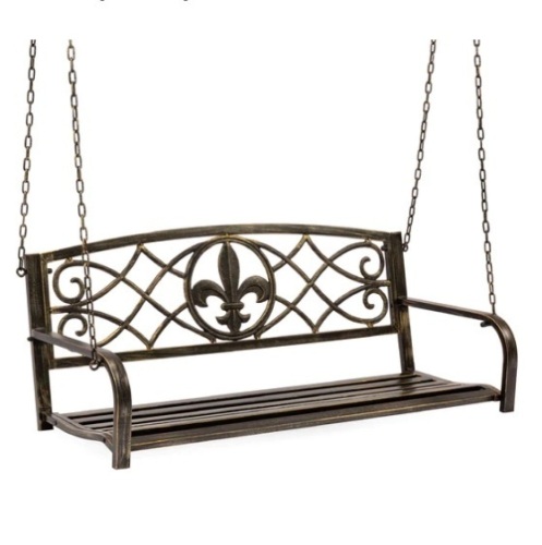2-Person Outdoor Metal Hanging Swing Bench w/ Fleur-de-Lis Accents, Appears New - Lot 263