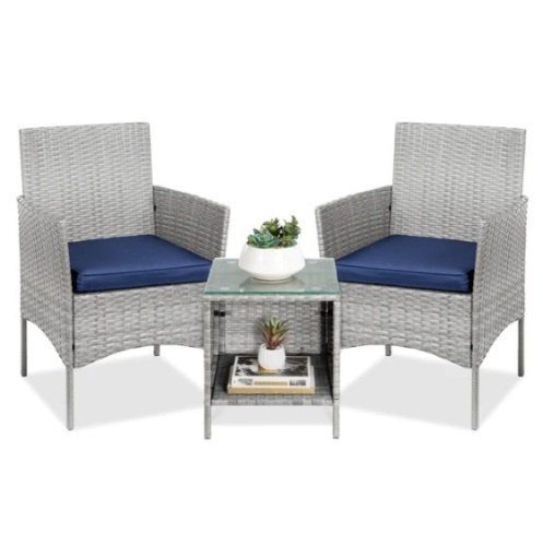 3-Piece Outdoor Patio Wicker Bistro Set w/ Side Storage Table, Appears New - Lot 265