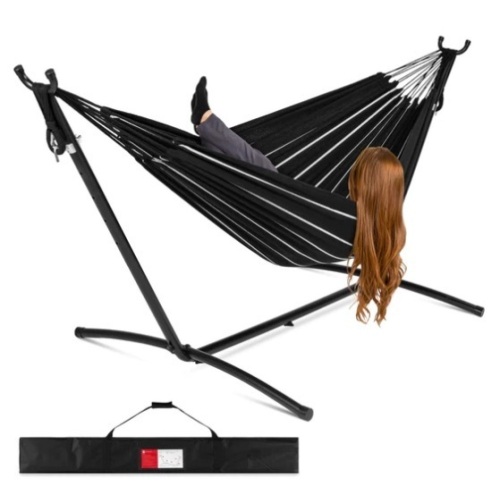 2-Person Brazilian-Style Double Hammock w/ Carrying Bag and Steel Stand, Appears New - Lot 270
