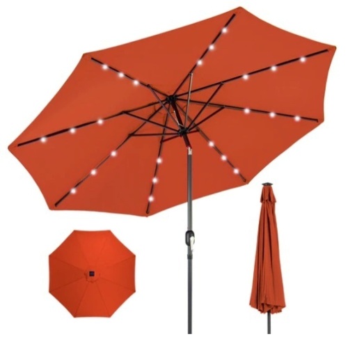 Solar LED Lighted Patio Umbrella w/ Tilt Adjustment, UV-Resistance - 10ft, Appears New - Lot 271