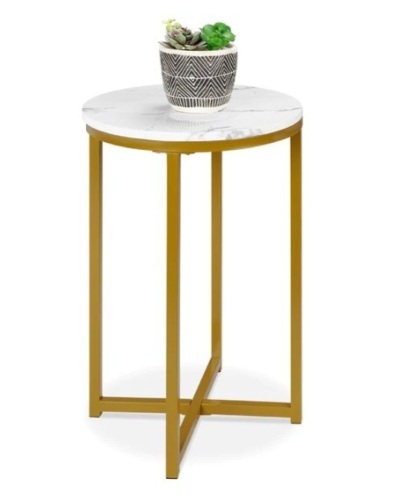 Round Coffee Side Table w/ Faux Marble Top, Metal Frame - 16in, Appears New - Lot 276