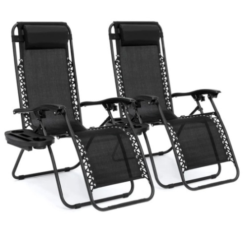 Set of 2 Adjustable Zero Gravity Patio Chair Recliners w/ Cup Holders, Appears New - Lot 277