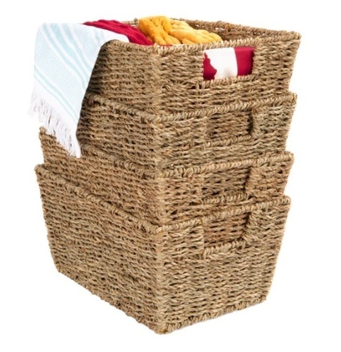 Set of 4 Seagrass Storage Tote Baskets, Laundry Organizer w/ Insert Handles, Appears New - Lot 278