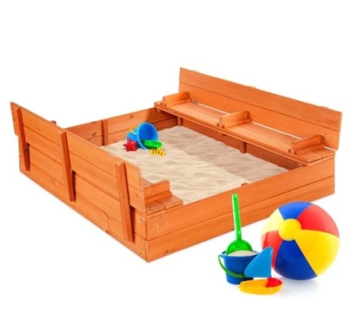 Kids Cedar Sandbox w/ Sand Screen, 2 Benches - 47x47in, Appears New - Lot 280