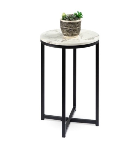 Round Coffee Side Table w/ Faux Marble Top, Metal Frame - 16in, Appears New - Lot 286
