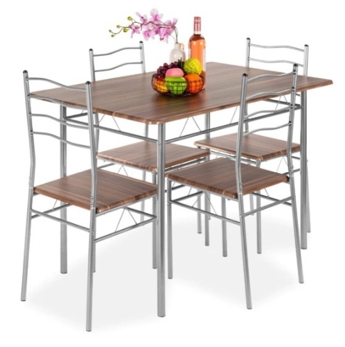 5-Piece Wooden Kitchen Table Dining Set w/ Metal Legs, 4 Chairs, Appears New - Lot 291