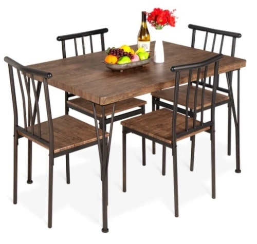 5-Piece Modern Metal and Wood Dining Table Furniture Set w/ 4 Chairs, Appears New - Lot 295
