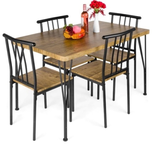 5-Piece Modern Metal and Wood Dining Table Furniture Set w/ 4 Chairs, Appears New - Lot 296