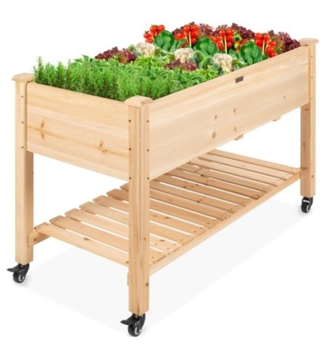 Mobile Raised Garden Bed Elevated Wood Planter w/ Wheels, Storage Shelf, Appears New - Lot 313