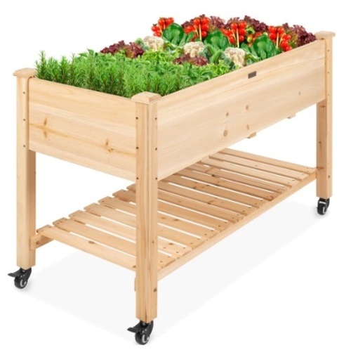 Mobile Raised Garden Bed Elevated Wood Planter w/ Wheels, Storage Shelf, Appears New - Lot 316