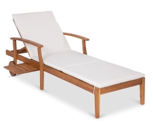 Adjustable Acacia Wood Chaise Lounge Chair w/ Side Table, Wheels - 79x26in, Appears New - Lot 322