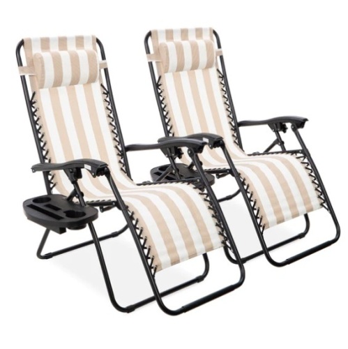 Set of 2 Adjustable Zero Gravity Patio Chair Recliners w/ Cup Holders, Appears New - Lot 174