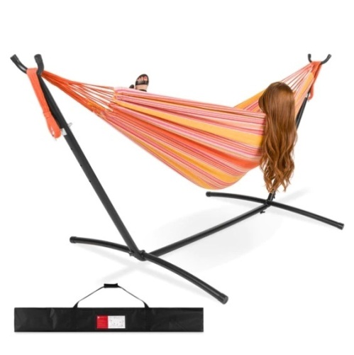 2-Person Brazilian-Style Double Hammock w/ Carrying Bag and Steel Stand, Appears New - Lot 176