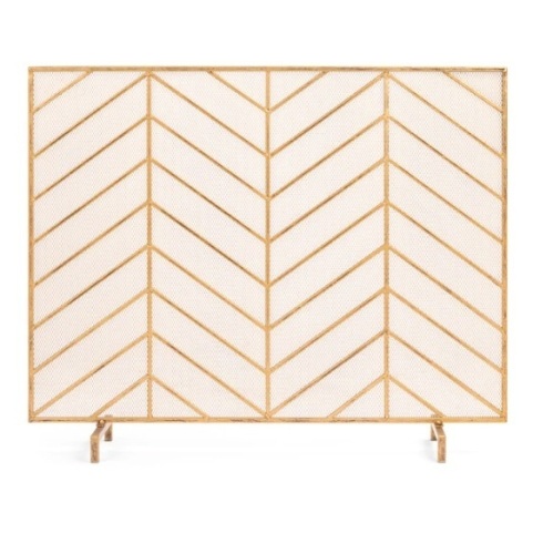 Single Panel Iron Chevron Fireplace Screen w/ Antique Finish - 38x31in, Appears New - Lot 331